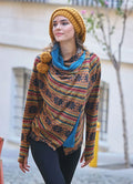 Parmak Geçmeli Salaş Hardal Kilim Desenli Hırka 5394