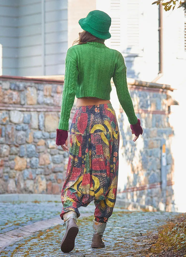 Lastikli Bel ve Paça Sarı Desenli Şalvar Pantolon 6679