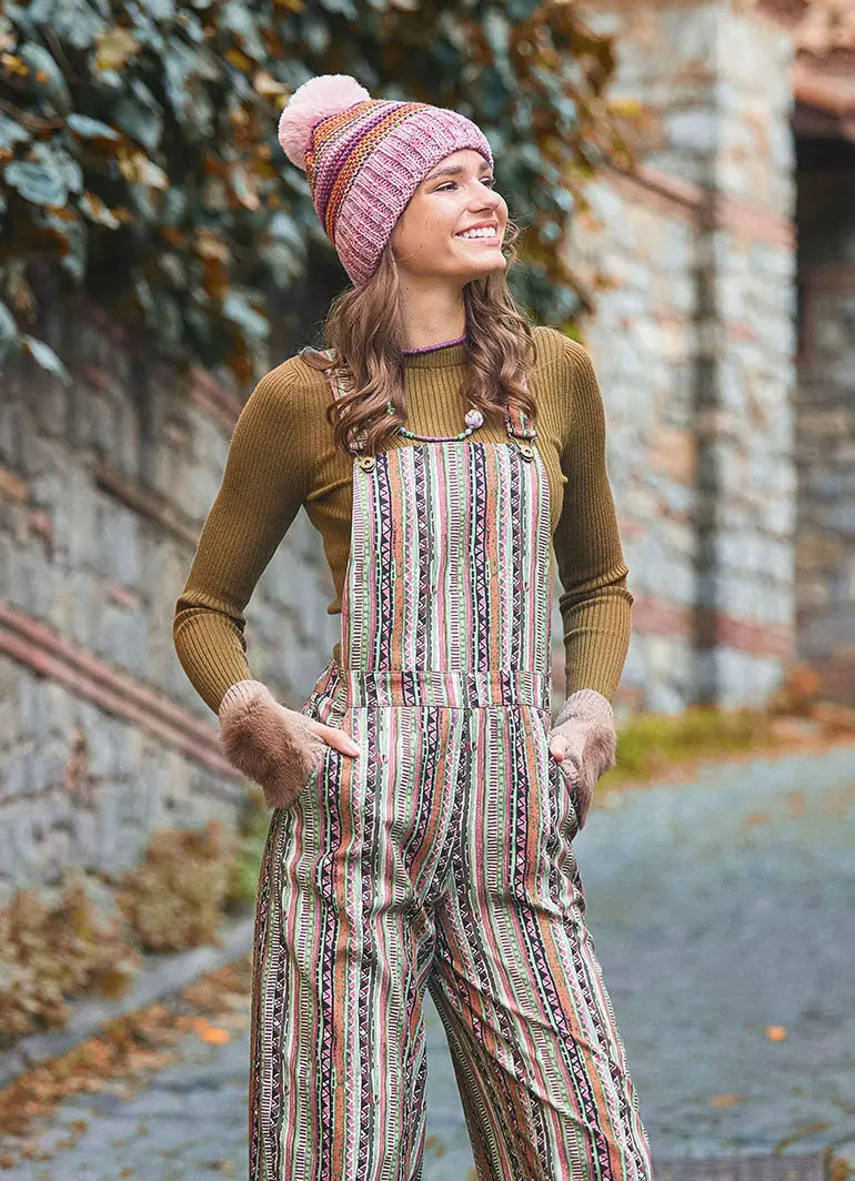 Zigzag Pembe Desenli Kadın Bere 6708