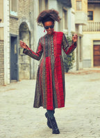 Otantik Desenli Gri Patchwork Tunik Elbise 2567