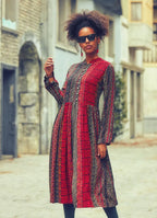 Otantik Desenli Gri Patchwork Tunik Elbise 2567