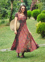 Bohem Tarz Etnik Desenli U Yaka Patch Elbise 2245