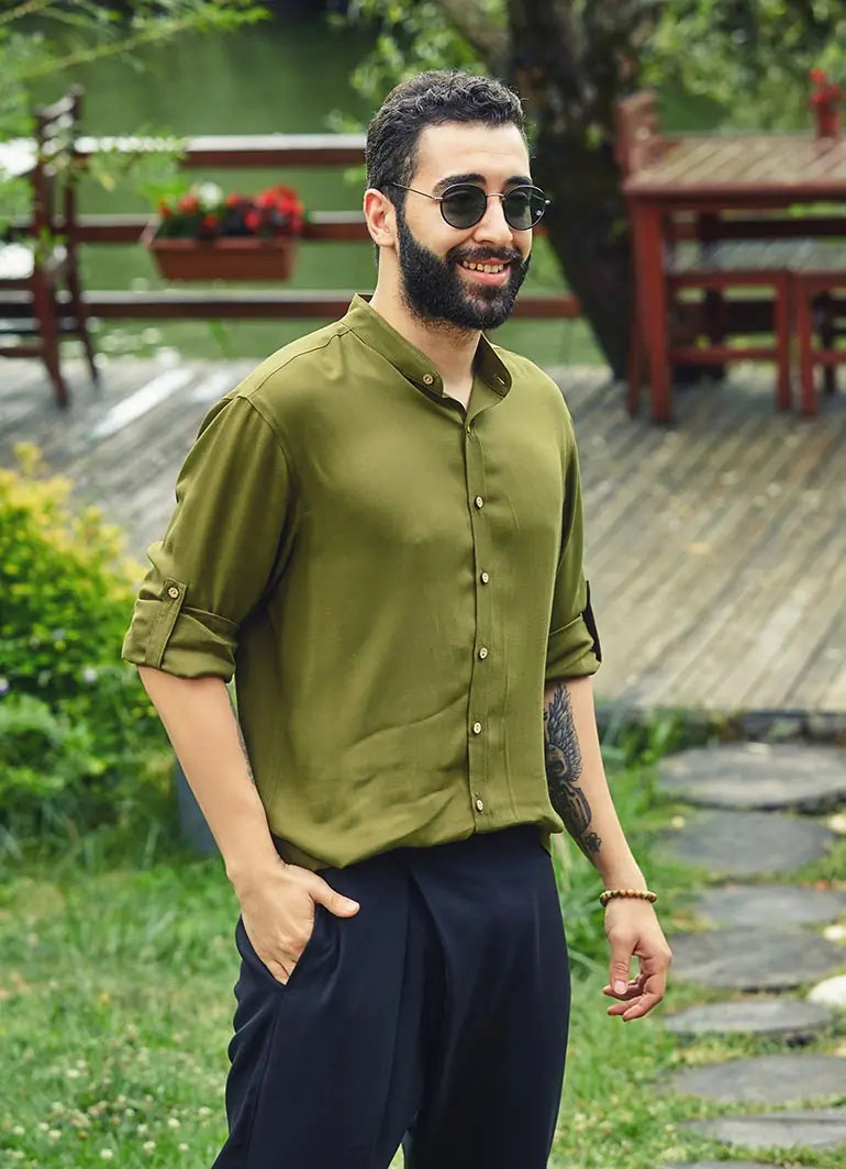 Rahat Kesim Hakim Yaka Erkek Haki Gömlek 2495