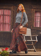 Etnik Desenli Patchwork Uzun Etek 3105