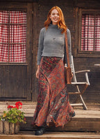 Etnik Desenli Patchwork Uzun Etek 3105