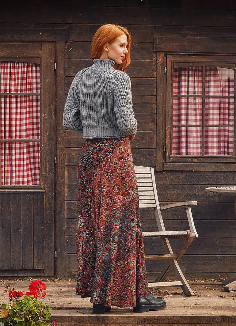 Etnik Desenli Patchwork Uzun Etek 3105