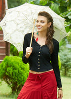 Derin V Yaka Gipe Arka Bel Detaylı Siyah Crop Bluz 2474