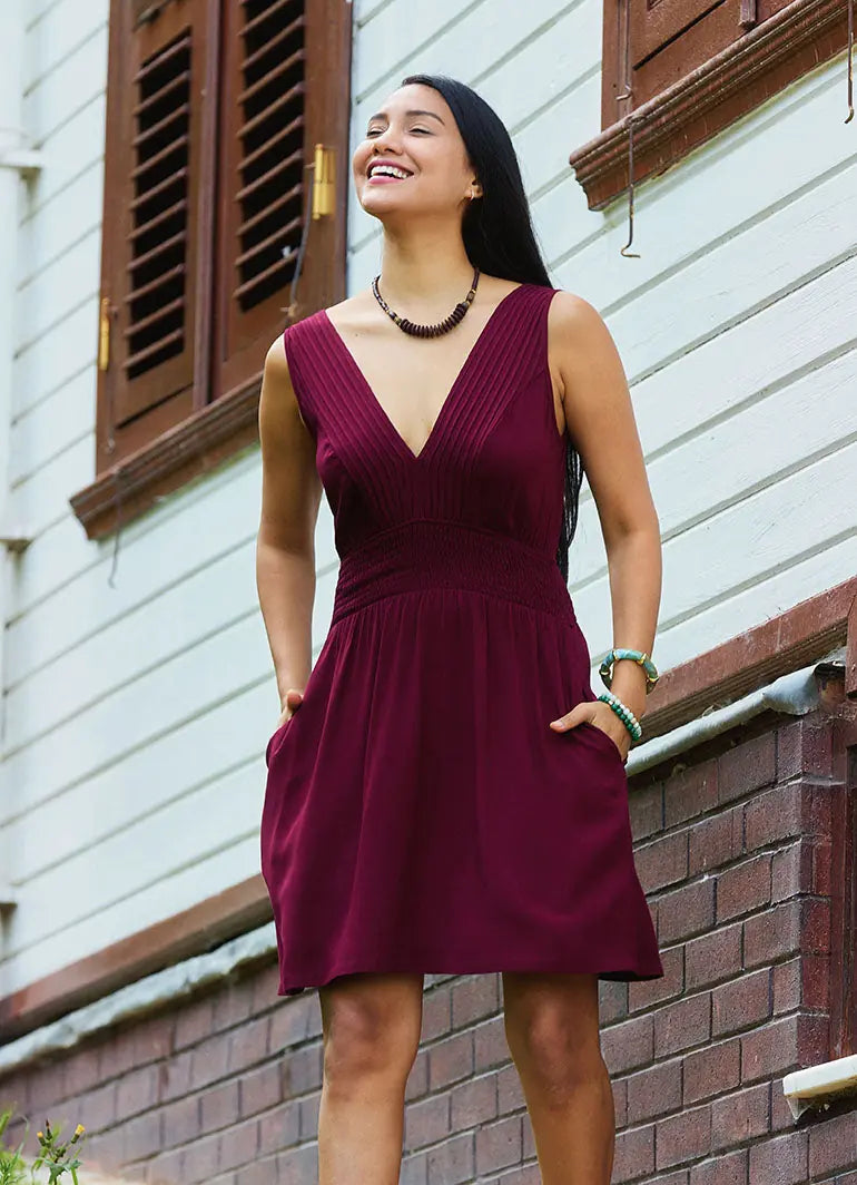 V Yaka Beli Gipeli Bordo Günlük Elbise 7340