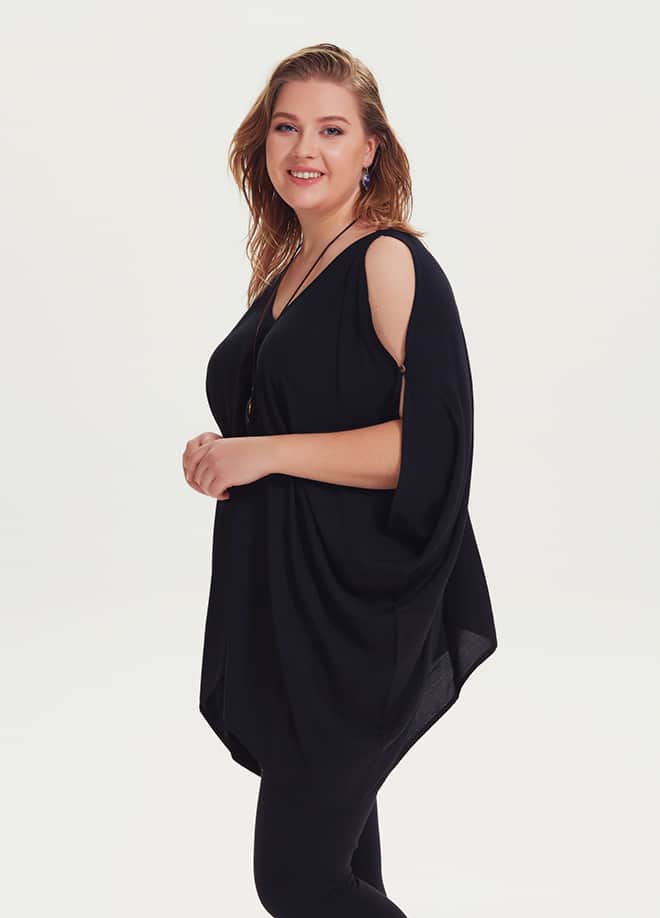 Boat Neck Sleeveless Black Plus Size Tunic Blouse 1358