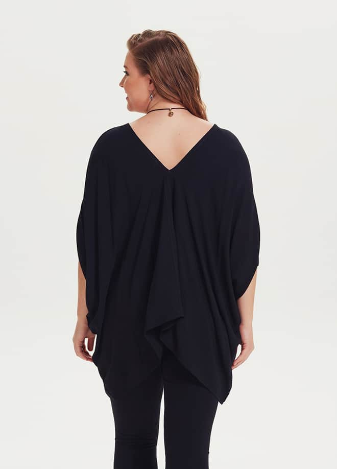Boat Neck Sleeveless Black Plus Size Tunic Blouse 1358