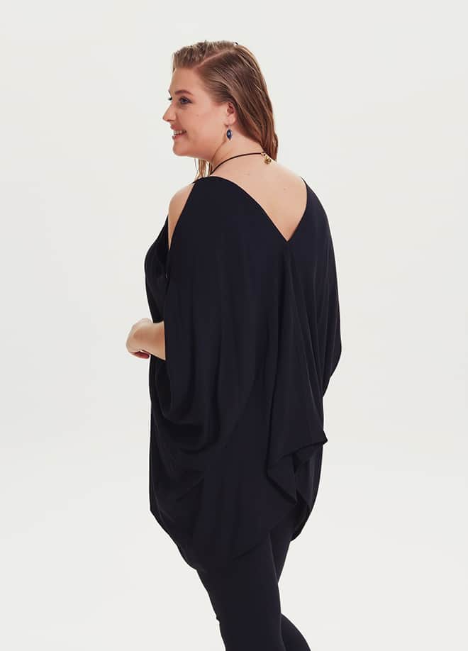 Boat Neck Sleeveless Black Plus Size Tunic Blouse 1358