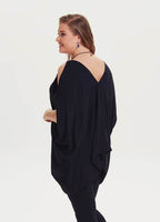 Boat Neck Sleeveless Black Plus Size Tunic Blouse 1358