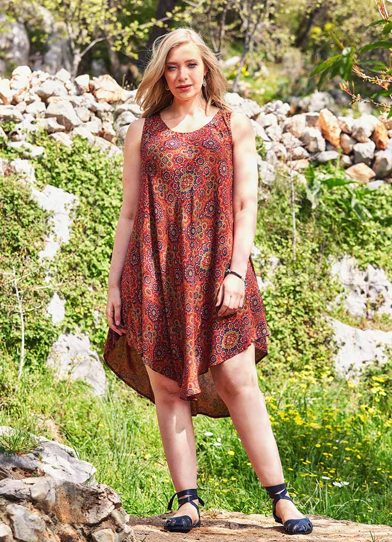 Retro Patterned Boat Neck Sleeveless Plus Size Dress 1835
