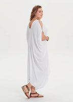 Boat Neck Off-the-Shoulder Plus Size White Dress 1227
