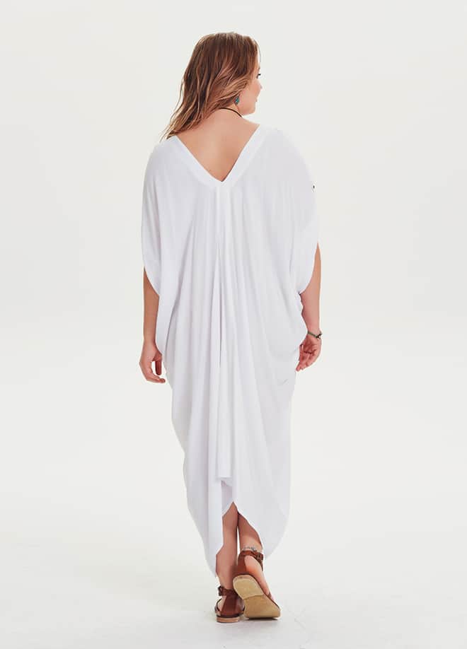Boat Neck Off-the-Shoulder Plus Size White Dress 1227