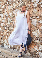 Boat Neck Button-Down Plus Size White Dress 1824