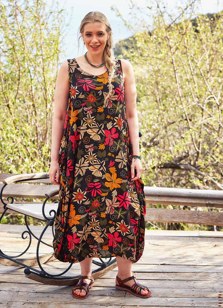 Floral Print Boat Neck Plus Size Dress 1219