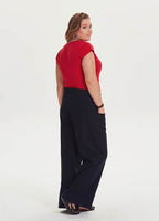 Plus Size Black High-Waisted Trousers with Tie-Waist 1300
