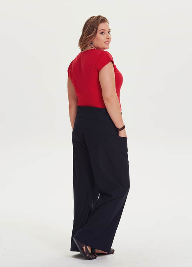 Plus Size Black High-Waisted Trousers with Tie-Waist 1300