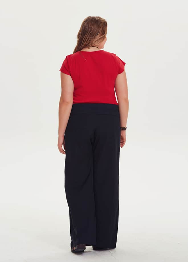 Plus Size Black High-Waisted Trousers with Tie-Waist 1300