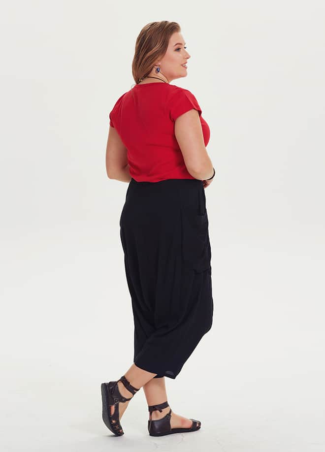 Plus Size Black Harem Pants with Capri Elastic Cuffs 1323
