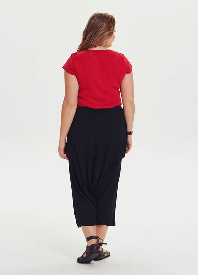Plus Size Black Harem Pants with Capri Elastic Cuffs 1323