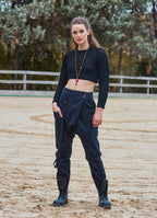 Black Bohemian Harem Pants with Drawstring Detail and Elastic Waist 6876