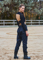 Black Bohemian Harem Pants with Drawstring Detail and Elastic Waist 6876
