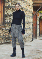 Patterned Harem Pants with Elastic Cuffs and Side Pockets 3260