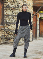 Patterned Harem Pants with Elastic Cuffs and Side Pockets 3260