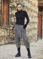 Patterned Harem Pants with Elastic Cuffs and Side Pockets 3260