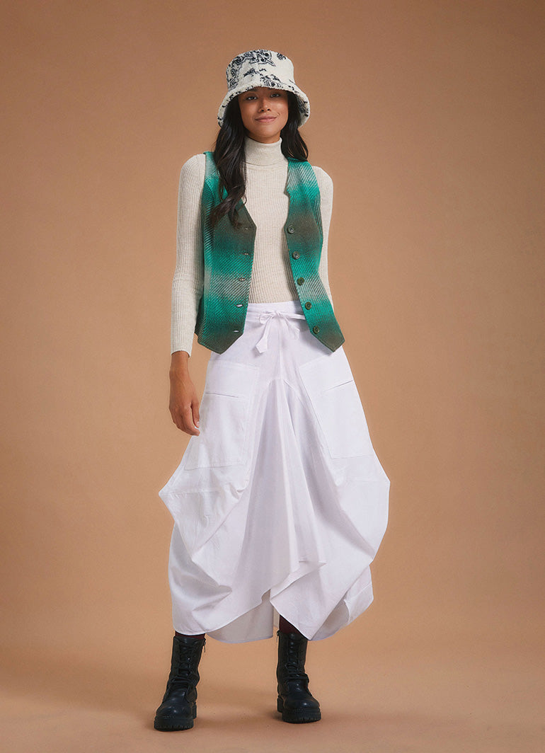 Bohemian Style White Long Skirt with Pockets and Drawstring Waist 1953