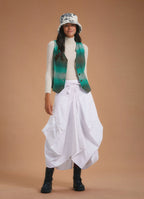 Bohemian Style White Long Skirt with Pockets and Drawstring Waist 1953