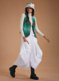 Bohemian Style White Long Skirt with Pockets and Drawstring Waist 1953