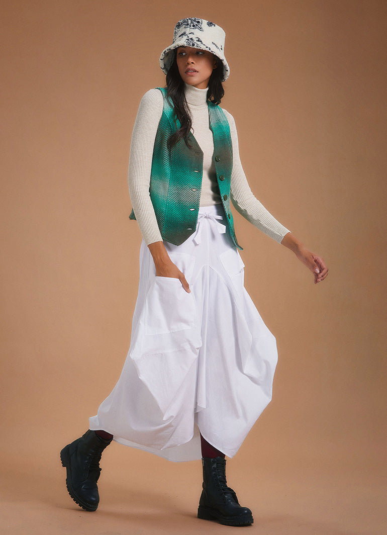 Bohemian Style White Long Skirt with Pockets and Drawstring Waist 1953