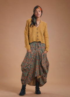 Ethnic Patterned Lace-Up Pocketed Long Harem Skirt 5330