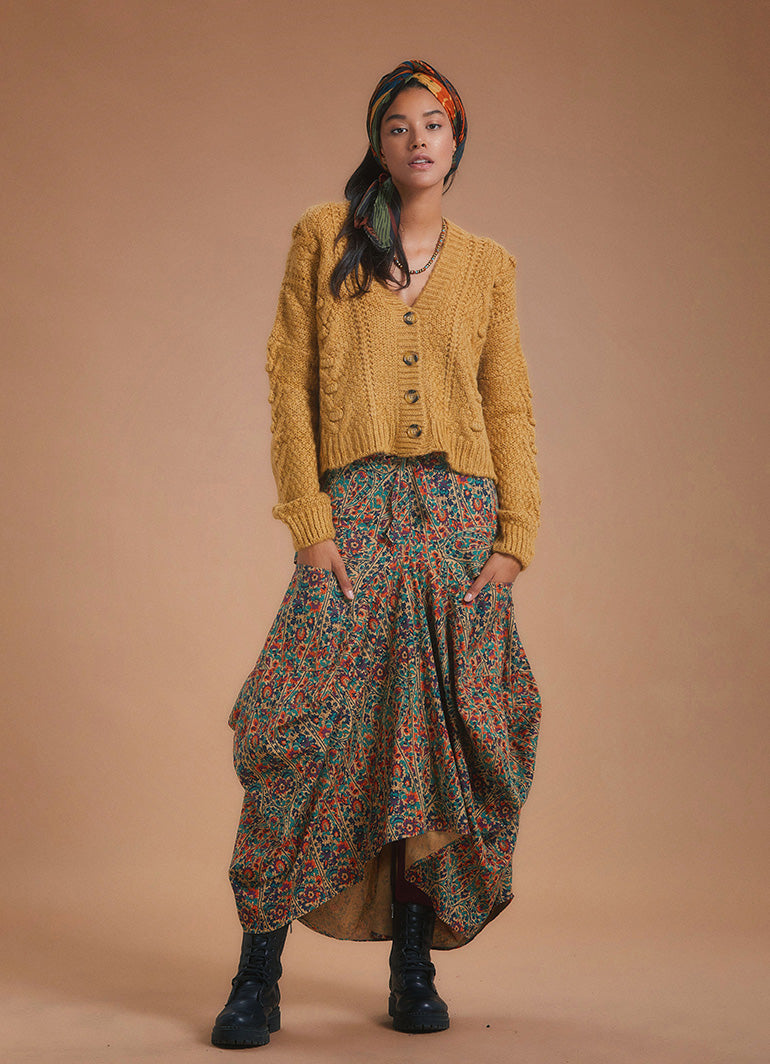 Ethnic Patterned Lace-Up Pocketed Long Harem Skirt 5330