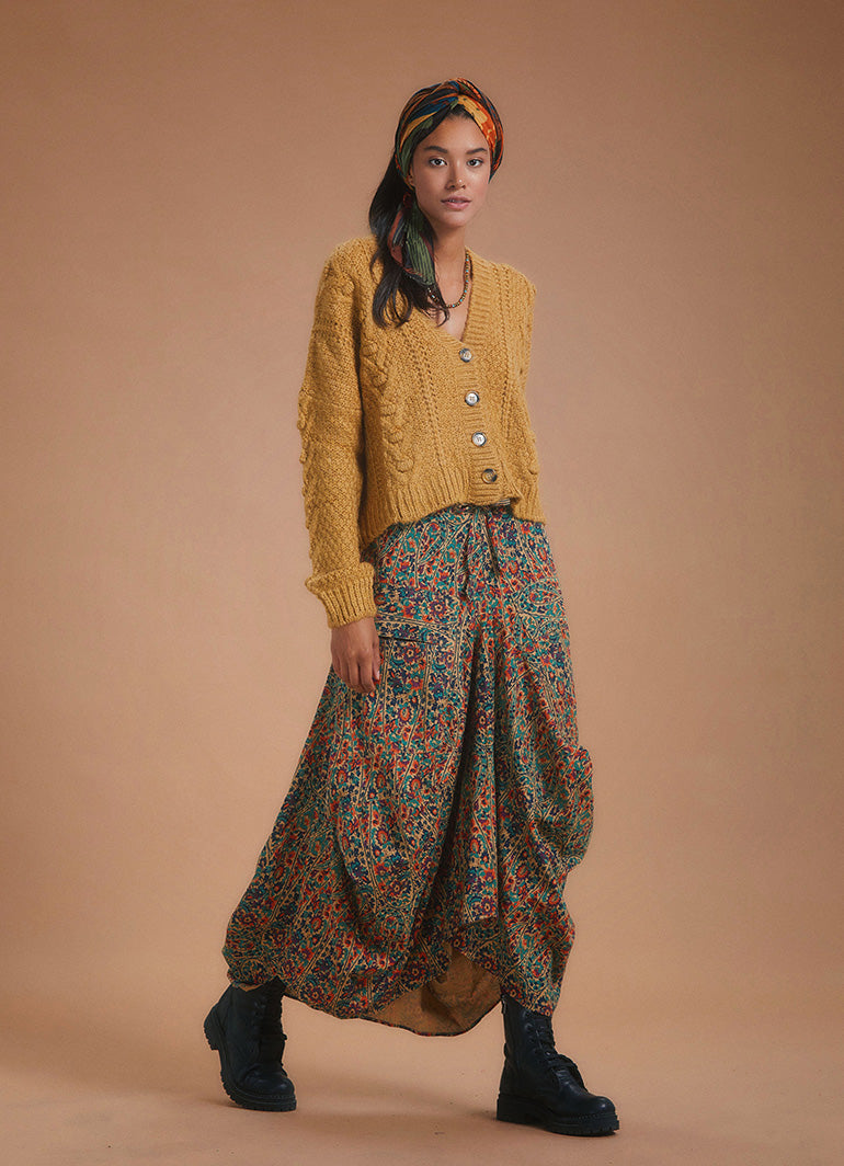 Ethnic Patterned Lace-Up Pocketed Long Harem Skirt 5330