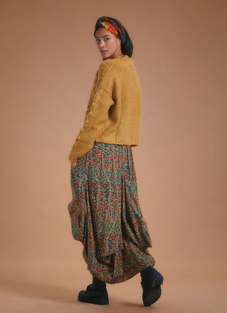 Ethnic Patterned Lace-Up Pocketed Long Harem Skirt 5330