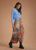 Coffee Patterned Long Skirt with Tie Waist and Pockets 5128