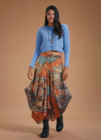 Coffee Patterned Long Skirt with Tie Waist and Pockets 5128