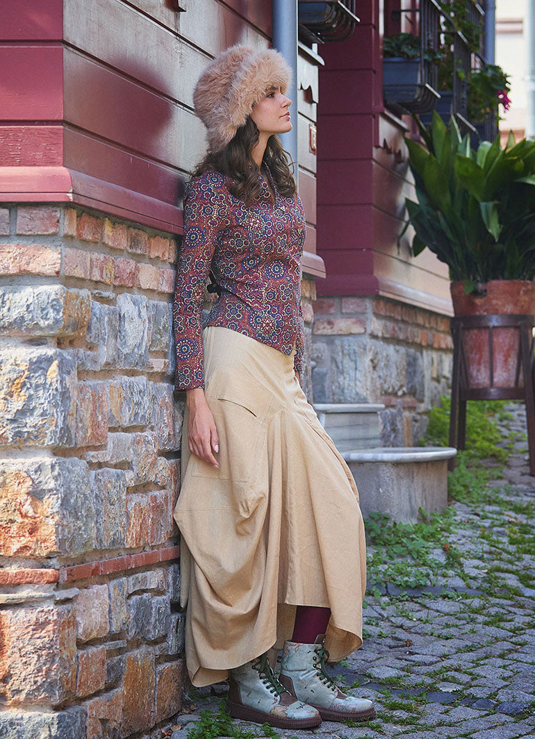 Bohemian Style Pocketed Drawstring Waist Long Loose Skirt 6465