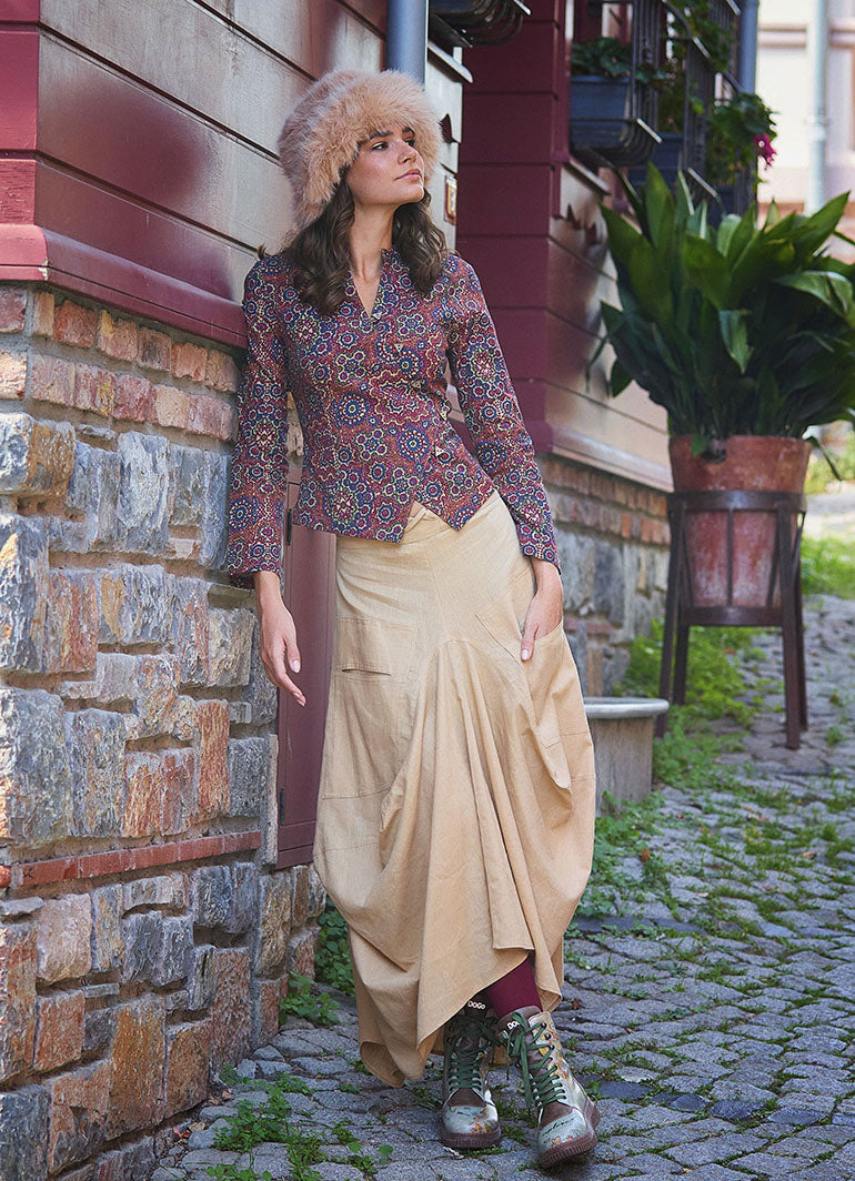 Bohemian Style Pocketed Drawstring Waist Long Loose Skirt 6465