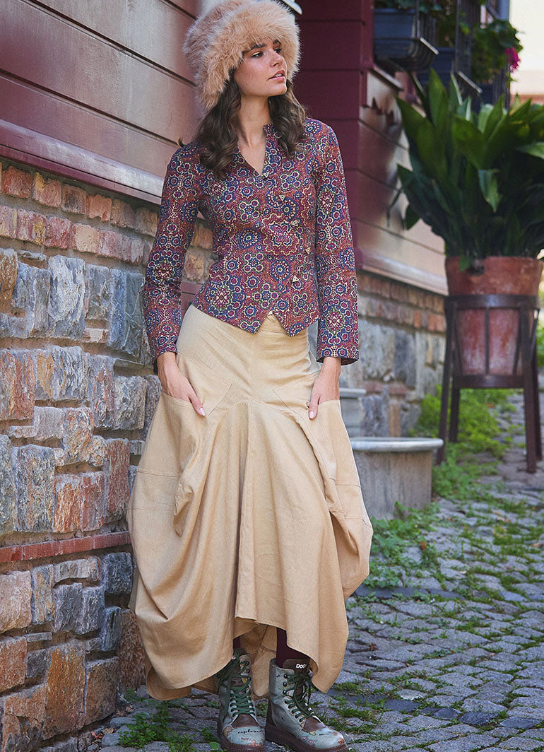 Bohemian Style Pocketed Drawstring Waist Long Loose Skirt 6465