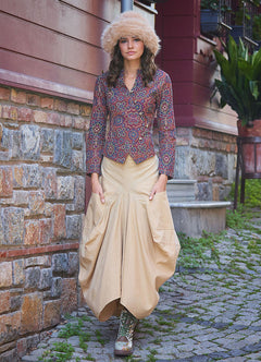 Bohemian Style Pocketed Drawstring Waist Long Loose Skirt 6465