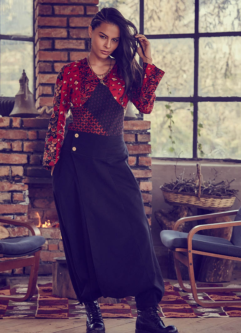 Black Ethnic Harem Pants with Pockets 236