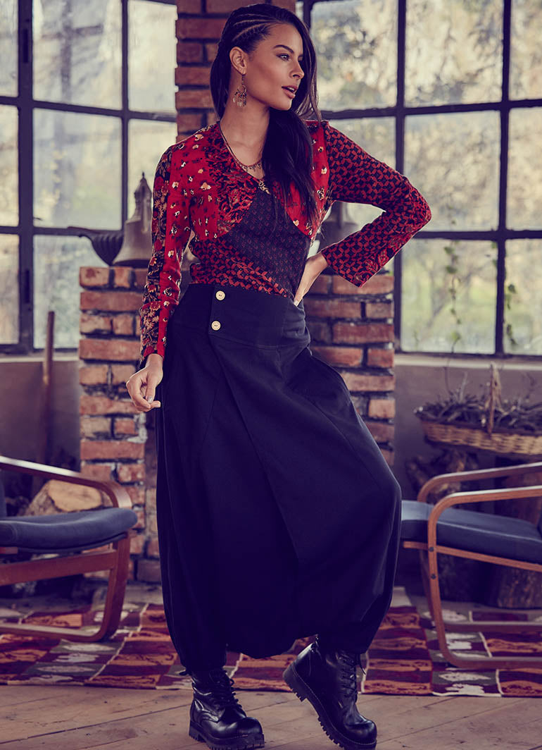 Black Ethnic Harem Pants with Pockets 236