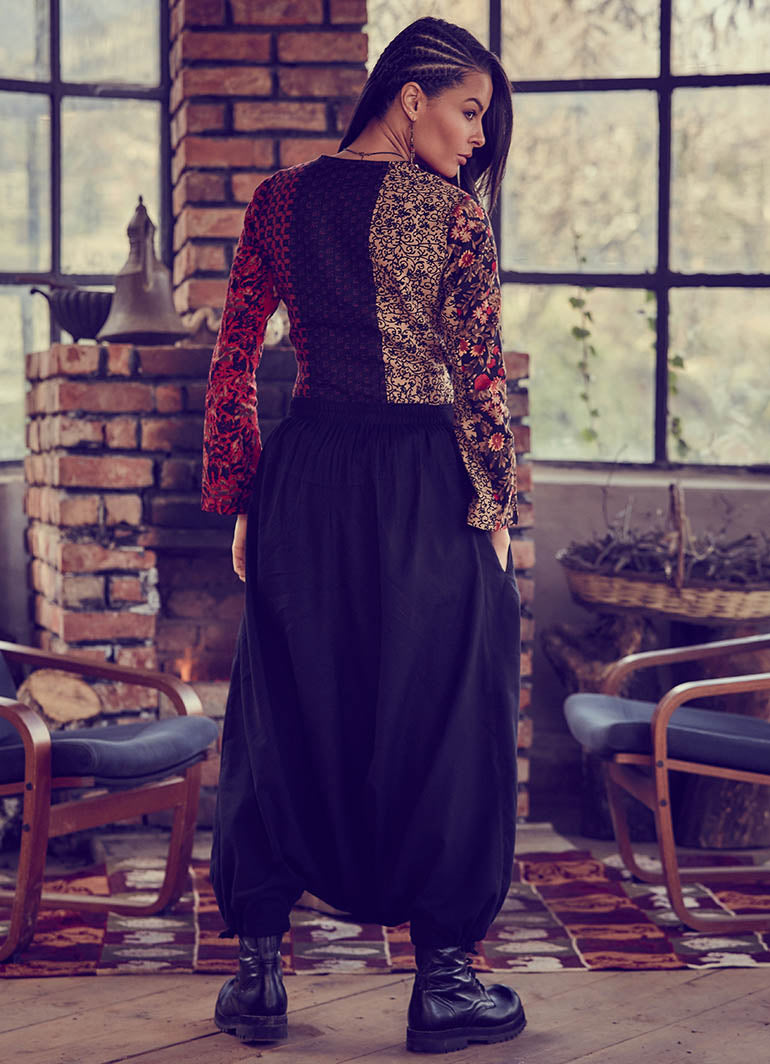 Black Ethnic Harem Pants with Pockets 236