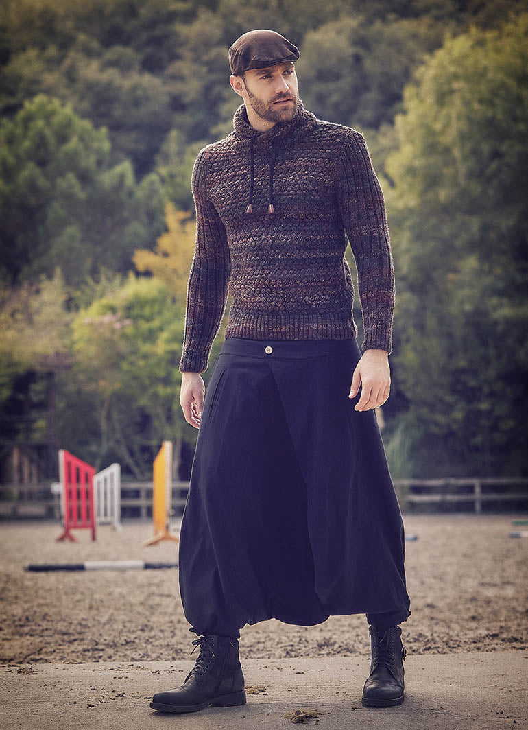 Men's Black Wrap-Around Elastic Waist Harem Pants 615