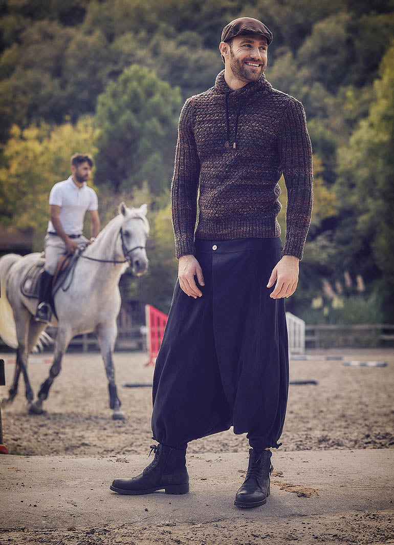 Men's Black Wrap-Around Elastic Waist Harem Pants 615